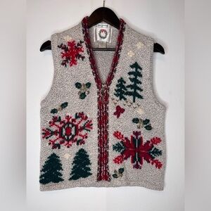 Christopher Banks hand embroidered Christmas vest size Medium snowflakes festive